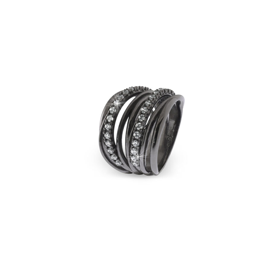 Δαχτυλίδι Uno Aerre ασήμι 925 μαύρο οξειδωμένο με ζιργκόν Νο60