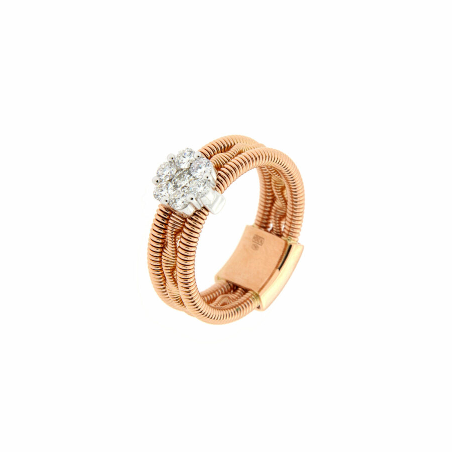 Χειροποίητο δαχτυλίδι του ιταλικού οίκου Oro Trend. Ροζ χρυσός 18 καρατίων με 7 λευκά brillants συνολικού βάρους 0,50 ct.