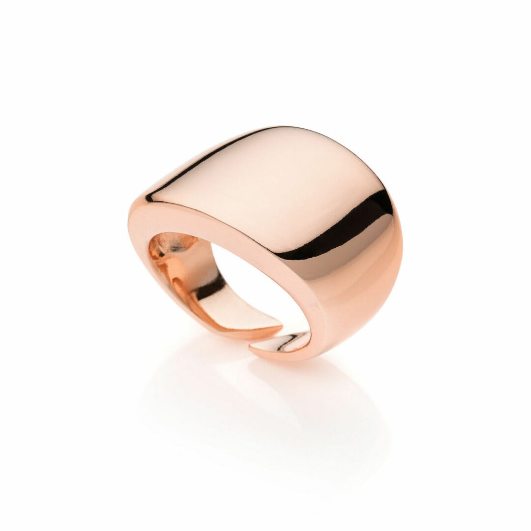 Ροζ επιχρυσωμένο ορειχάλκινο ανοιχτό δαχτυλίδι με θολωτό σχεδιασμό και γυαλισμένο φινίρισμα.One size.