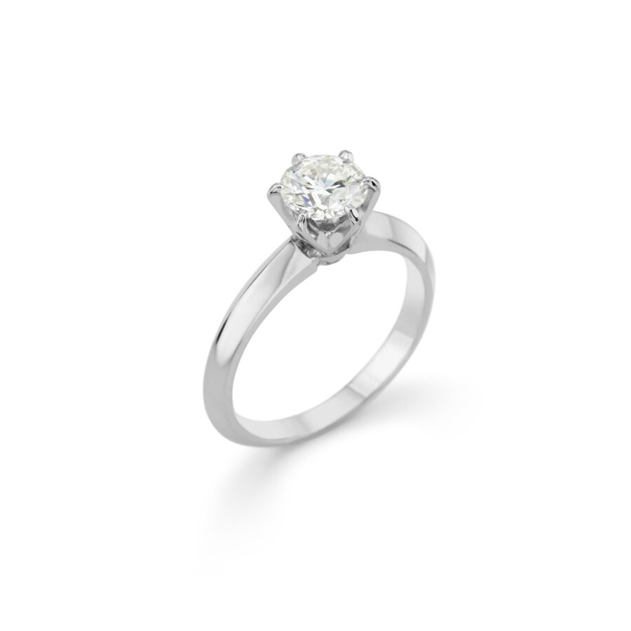 Designers Diamonds, handcrafted 18K  white gold solitaire ring,  with central brillant-cut diamond 1,20 ct K VS1