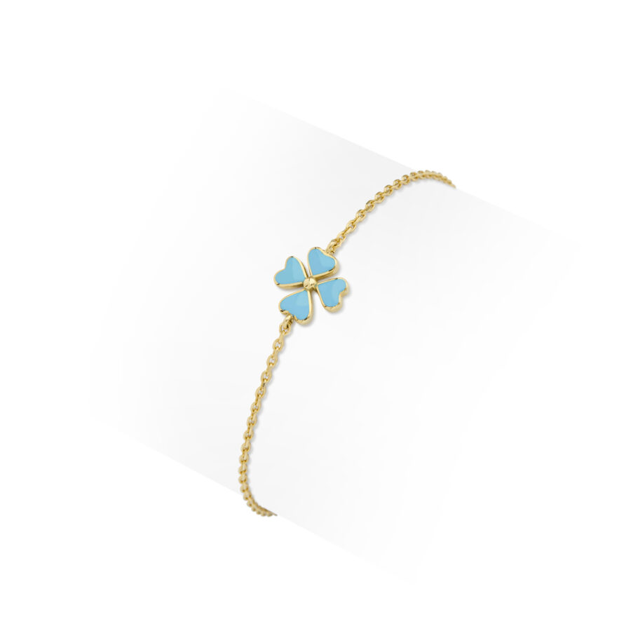 Βραχιόλι-λουλούδι Designers.one Jewelry, σε κίτρινο χρυσό Κ14 και γαλάζιο σμάλτο