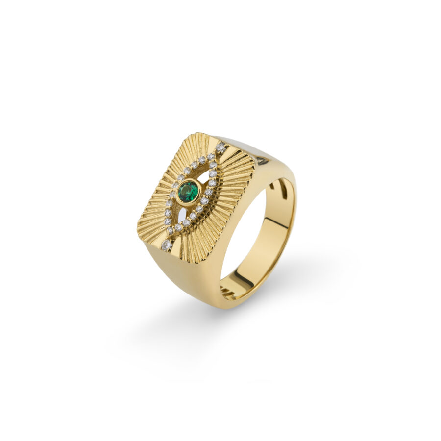 Δαχτυλίδι Designers.one Jewelry, κίτρινος χρυσός Κ18 με brillants και σμαράγδι