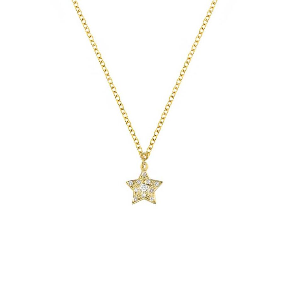 Μενταγιόν-αστέρι με αλυσίδα ekan, κίτρινος χρυσός Κ14, με brillants