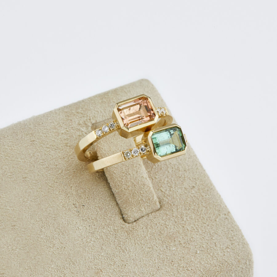 Δαχτυλίδι μονόπετρο Designers.one Jewelry, κίτρινος χρυσός Κ18 με πράσινη τουρμαλίνη